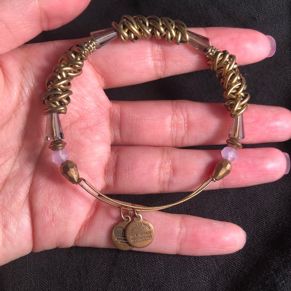 Alex and Ani Beaded Wrap Purple/Gold tone Bangle